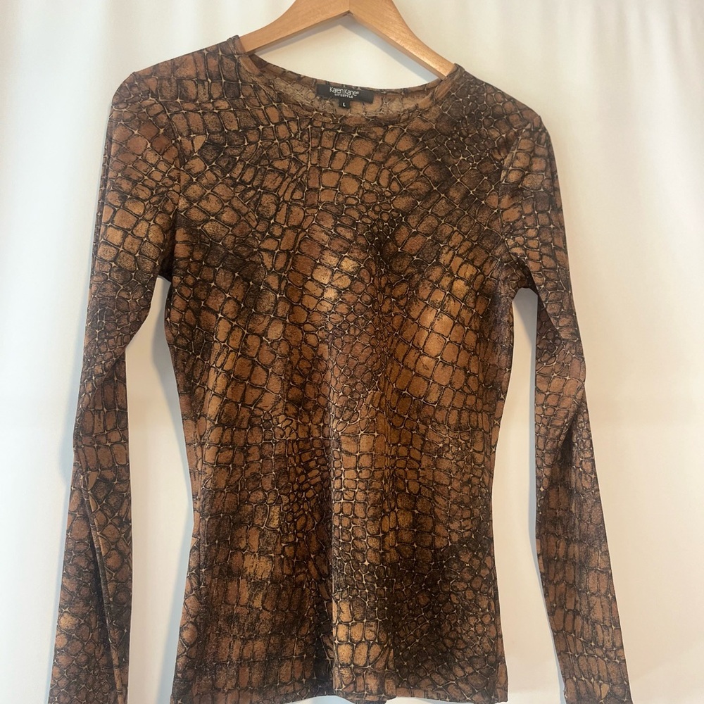 Brown Crocodile Print Long Sleeve Top